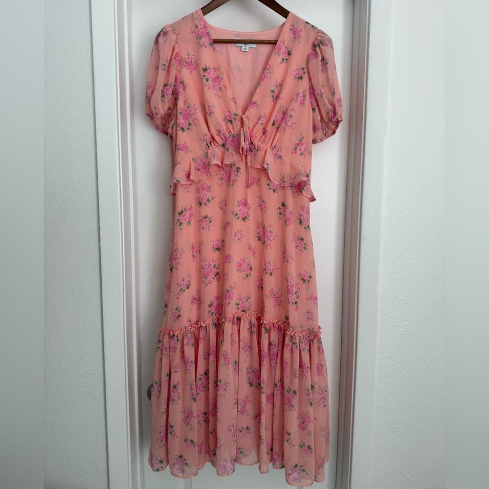 LoveShackFancy Floral Pink Midi Dress